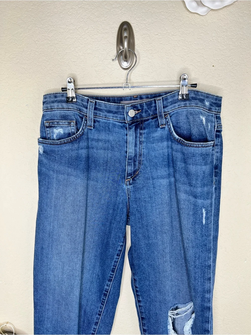 NTM: Joe’s Jeans Size 29 Cropped Straight Kick Flare Raw Hem Distressed Jeans